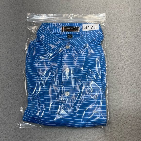 Peter Millar Polo Shirt Mens Blue White Stripe Summer Comfort Golf Golfer Casual - Picture 15 of 15
